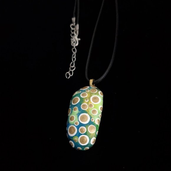 Handpainted Dot Art Pendant, Tahiti Green, Mod, Modern Art Jewelry - Picture 4 of 10